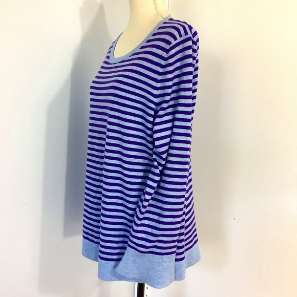 NWT TALBOTS PLUS 1X LAMBSWOOL BLEND CREWNECK SWEATER BLUE PURPLE STRIPES  Beauti - Picture 1 of 9